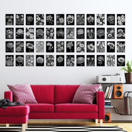 "Wall Art Print 50 Pcs Flower Floral Aesthetic Black White Collage Kit s A6 Set Pack 15x10 cm (6x4"") Wall Home Student Boy Girl Teen Room Elegant" - thumbnail 3