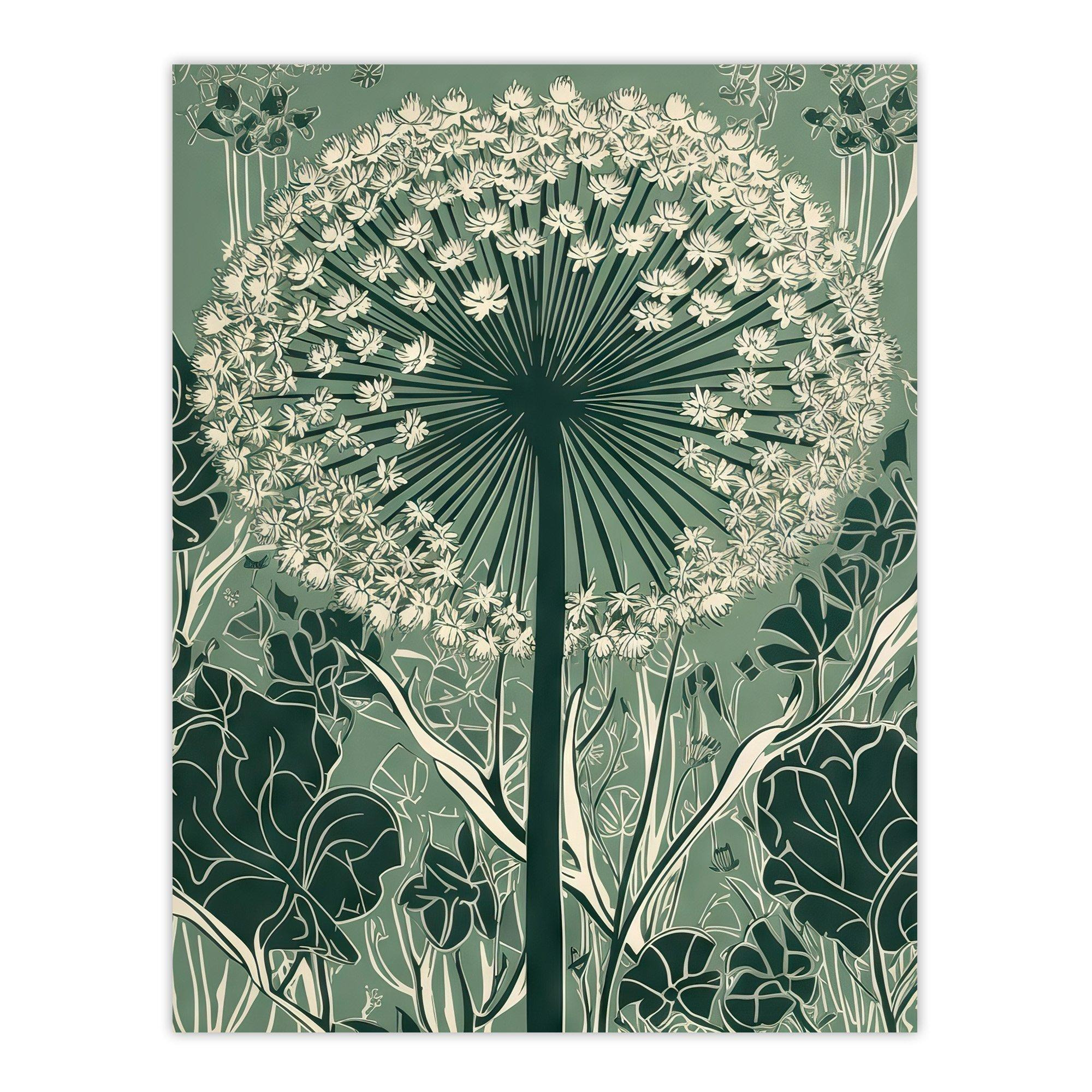 Wall Art Print Single Allium Flower Modern Painting Green White Florets Wildflower Spring Bloom Nature Colourful Bright Floral Modern Artwork Poster - image 1
