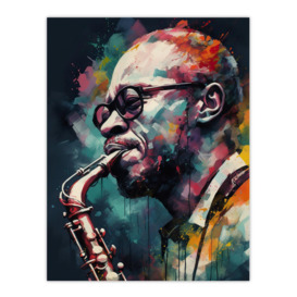 Saxophone Player Playing Music Acrylic Painting Blue Pink Yellow Jazz Musician Portrait Unframed Wall Art Print Poster Home Decor Premium