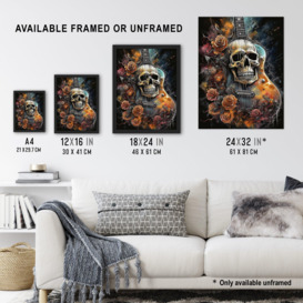 Guitar With Roses And Skull Conceptual Painting Electric Floral Melodic Metal Unframed Wall Art Print Poster Home Decor Premium - thumbnail 3