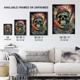 Hillbilly Music Artwork Rockabilly Country Metal Skull With Electric Guitar Vibrant Painting Art Print Framed Poster Wall Decor - thumbnail 3