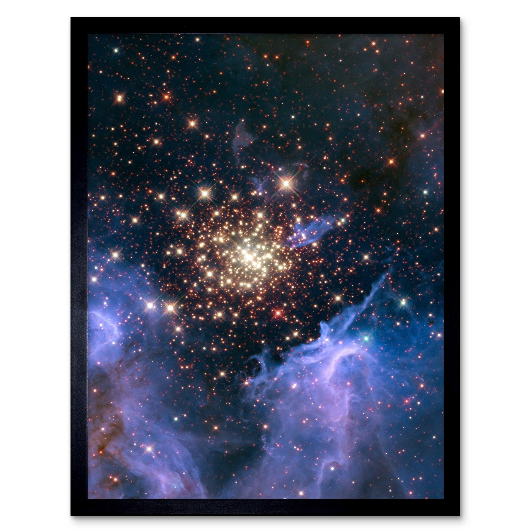Hubble Space Telescope Image Starburst Cluster NGC 3603 Nebula Resembles Celestial Fireworks Surrounded By Clouds Of Interstellar Gas And Dust Art Print Framed Poster Wall Decor - image 1