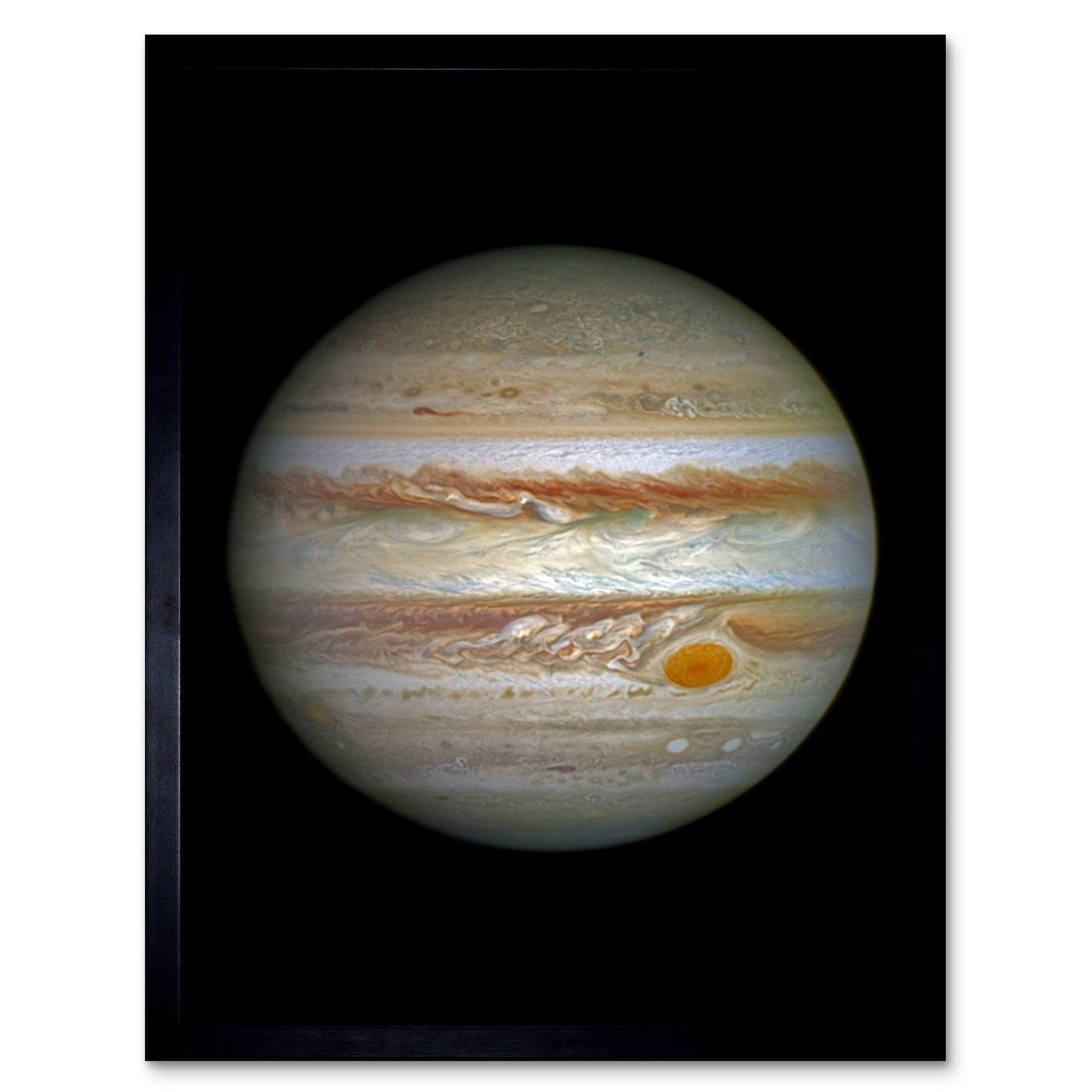 Hubble Space Telescope Image Jupiter WFC3/UVIS Largest Planet In Our Solar System Great Red Spot View Anticyclone And Colourful Atmosphere Bands Art Print Framed Poster Wall Decor - image 1