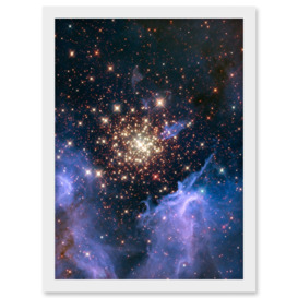 Hubble Space Telescope Image Starburst Cluster NGC 3603 Nebula Resembles Celestial Fireworks Surrounded By Clouds Of Interstellar Gas And Dust Art Print Framed Poster Wall Decor