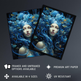 Goddess Of The Sea Mermaid Lore Concept Striking Artwork In Blue Extra Large XL Unframed Wall Art Poster Print - thumbnail 3