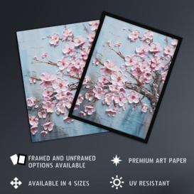 Cherry Blossom Splendor Delicate Elegant Pink And Soft Blue Oil Painting Unframed Wall Art Print Poster Home Decor Premium - thumbnail 2