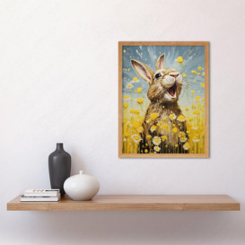 The Happy Bunny Rabbit Playing in a Field of Daisies Vibrant Oil Painting Kids Bedroom Blue Yellow Bright Summer Meadow Art Print Framed Poster Wall Decor 12x16 inch - thumbnail 3