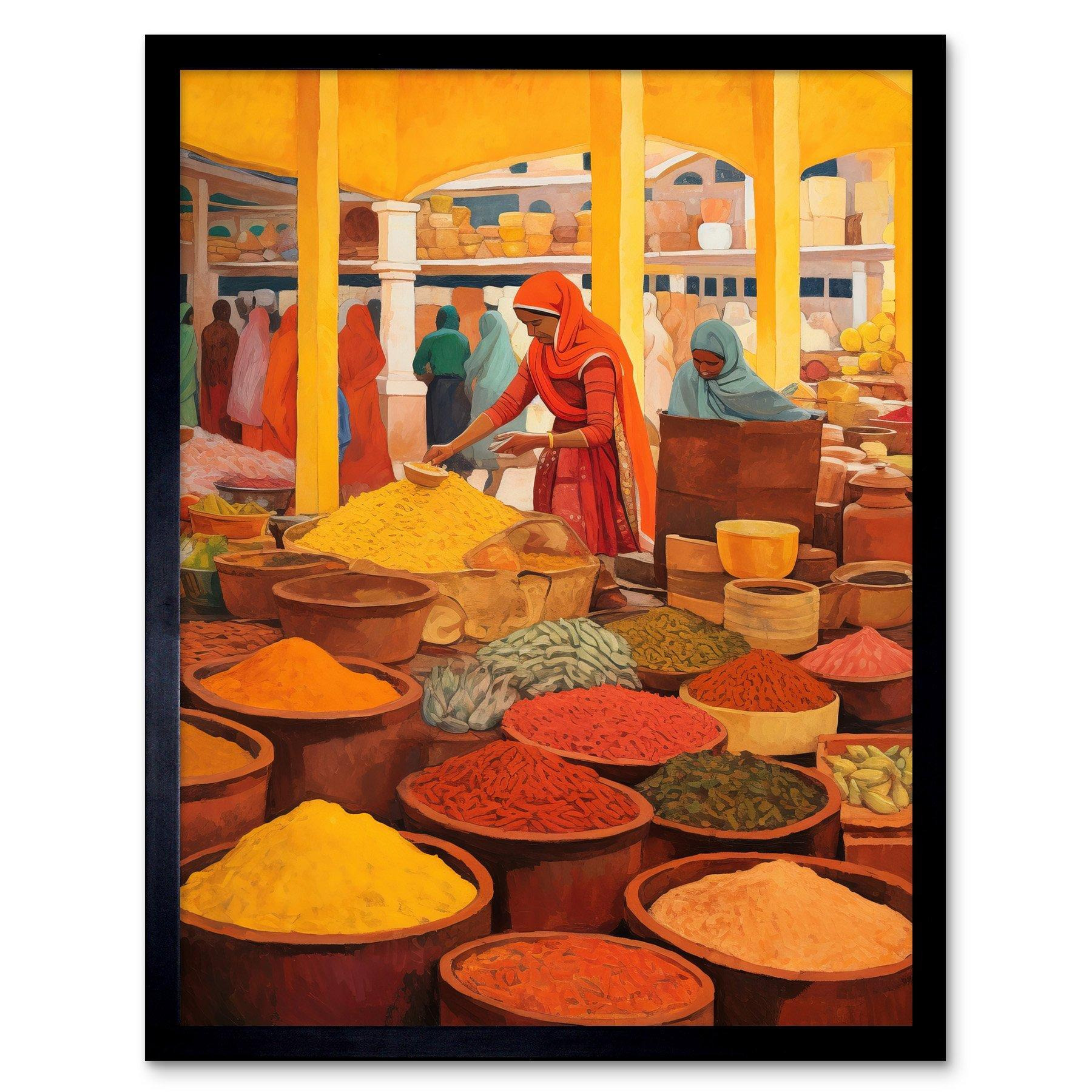 The Spice Market Asian Herbs and Spices Colourful Kitchen Artwork Art Print Framed Poster Wall Decor 12x16 inch - image 1