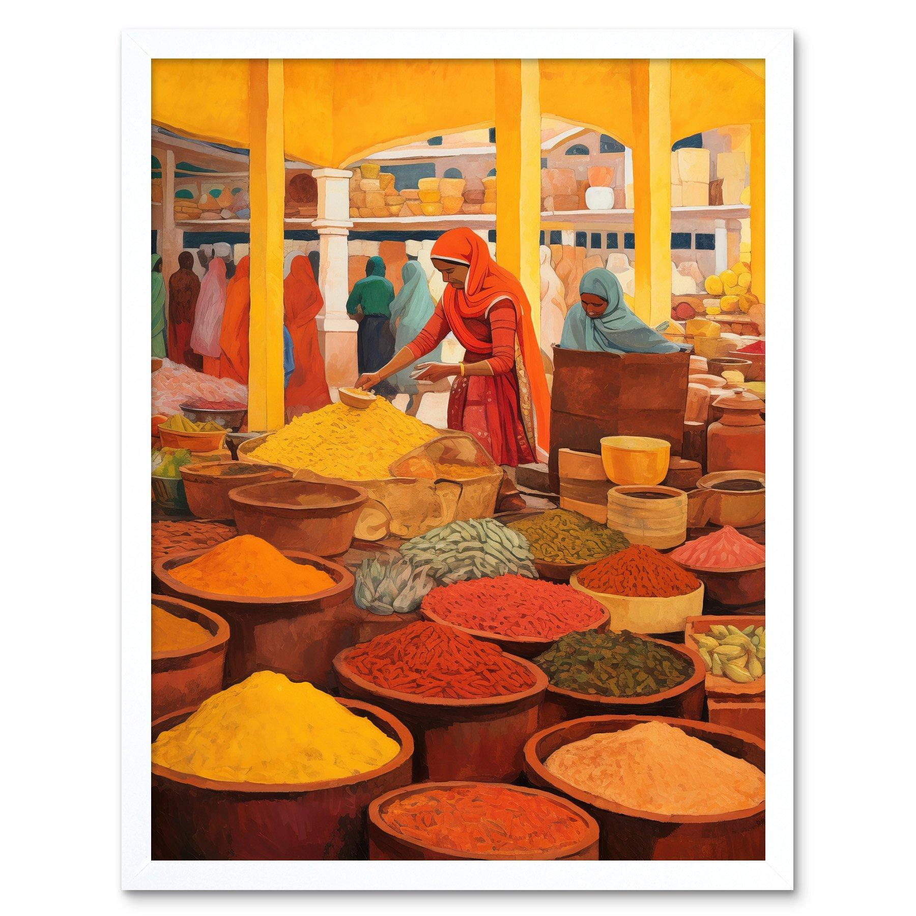 The Spice Market Asian Herbs and Spices Colourful Kitchen Artwork Art Print Framed Poster Wall Decor 12x16 inch - image 1