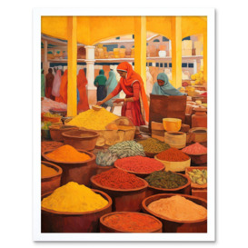 The Spice Market Asian Herbs and Spices Colourful Kitchen Artwork Art Print Framed Poster Wall Decor 12x16 inch