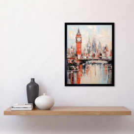 London Skyline Abstract Oil Painting Thick Paint Red Big Ben River Thames Westminster Bridge England City Art Print Framed Poster Wall Decor 12x16 inch - thumbnail 2