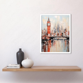 London Skyline Abstract Oil Painting Thick Paint Red Big Ben River Thames Westminster Bridge England City Art Print Framed Poster Wall Decor 12x16 inch - thumbnail 3