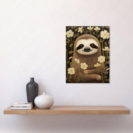 Sloth with Jasmine and Anemone Flowers Elegant Artwork Unframed Wall Art Print Poster Home Decor Premium - thumbnail 2