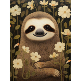Sloth with Jasmine and Anemone Flowers Elegant Artwork Unframed Wall Art Print Poster Home Decor Premium - thumbnail 1
