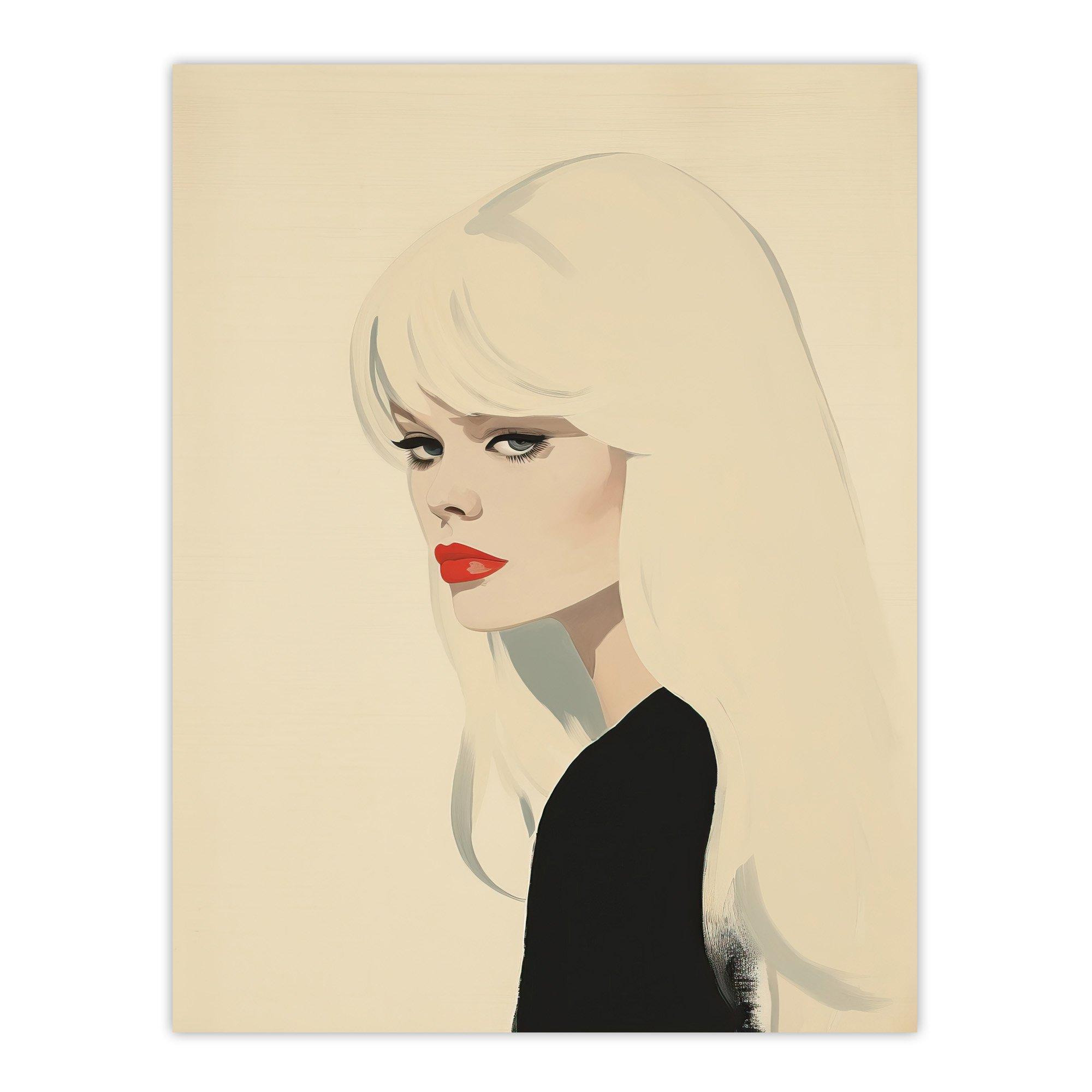 Wall Art Print Serious Side Eye Retro Female Beauty Portrait in Alabaster Red and Black Poster - image 1