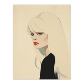 Wall Art Print Serious Side Eye Retro Female Beauty Portrait in Alabaster Red and Black Poster - thumbnail 1