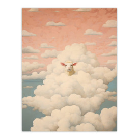 Head In The Clouds Sheep Fun Blue Pink Living Room Wall Art Print