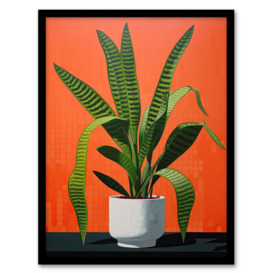 Striking Snake Plant Bright Orange Green Living Room Framed Wall Art Print
