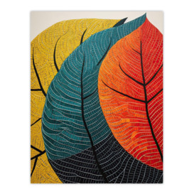 Wall Art Print Close Up Leaves Gond Painting Style Orange Blue Green Poster