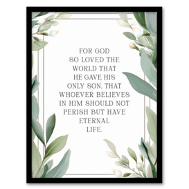 John 3:16 God So Loved the World Quote Bible Verse Green Framed Art Print