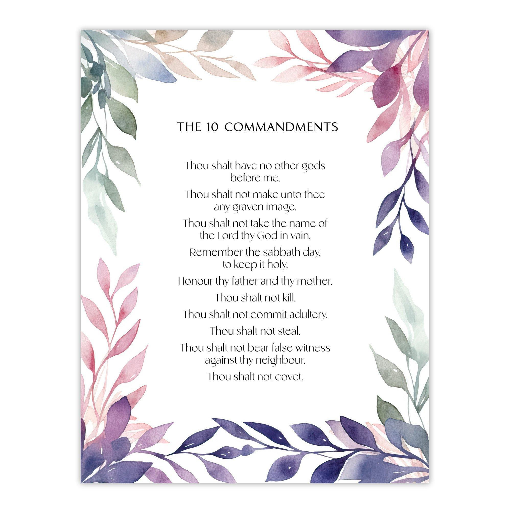 The 10 Ten Commandments Violet Exodus Faith Bible Quote Wall Art Poster Print - image 1
