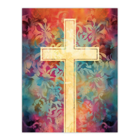 Wall Art Print Heavenly Tapestry Blue Orange Purple Flower Patterns and Divine Cross Poster