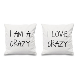 "I Am Crazy I Love Crazy White Cushion Covers 16"" x 16"" Couples Cushions Valentines Wedding Anniversary Bedroom Decorativ"
