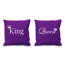 "King And Queen Crown Purple Cushion Covers 16"" x 16"" Couples Cushions Valentines Anniversary Boyfriend Girlfriend Bedroo"