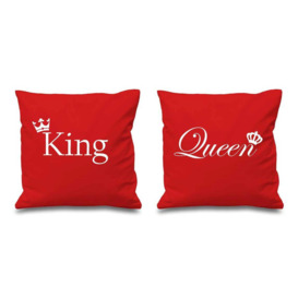 "King And Queen Crown Red Cushion Covers 16"" x 16"" Couples Cushions Valentines Anniversary Boyfriend Girlfriend Bedroom D"