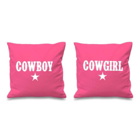 "Cowboy Cowgirl Pink Cushion Covers 16"" x 16"" Couples Cushions Valentines Anniversary Boyfriend Girlfriend Bedroom Decora"