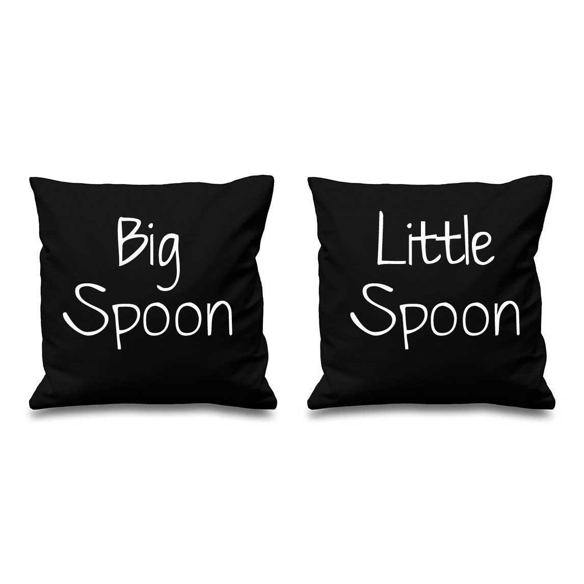 "Big Spoon Little Spoon Black Cushion Covers 16"" x 16"" Couples Cushions Valentines Wedding Anniversary Bedroom Decorative"