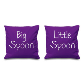 "Big Spoon Little Spoon Purple Cushion Covers 16"" x 16"" Couples Cushions Valentines Wedding Anniversary Bedroom Decorativ"