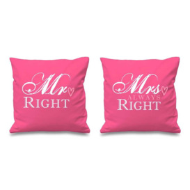 "Mr Right Mrs Always Right Pink Cushion Covers 16"" x 16"" Couples Cushions Valentines Wedding Anniversary Bedroom Decorati"