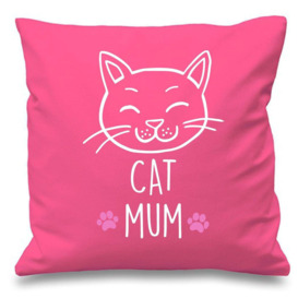 "Pink Cushion Cover Cat Mum 16"" x 16"" Mum Friend Gift Decorative"