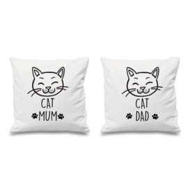 "Cat Mum Cat Dad White Cushion Covers 16"" x 16"" Couples Cushions Valentines Anniversary Boyfriend"
