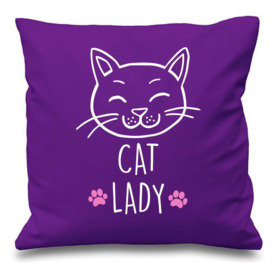 "Purple Cushion Cover Cat Lady 16"" x 16"" Mum Friend Gift Decorative"