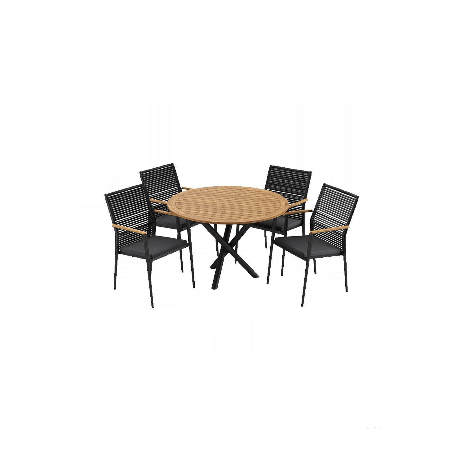 Portland 4 Seat Round Dining Set with Teak Table in Charcoal - image 1