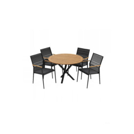 Portland 4 Seat Round Dining Set with Teak Table in Charcoal - thumbnail 1