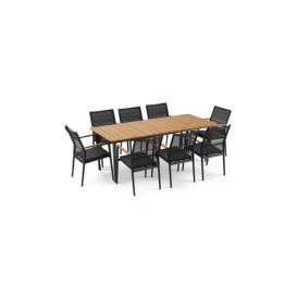 Portland 8 Seat Rectangular Dining Set with Teak Table in Charcoal