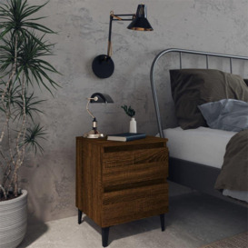 Bed Cabinet with Metal Legs Brown Oak 40x35x50 cm - thumbnail 1