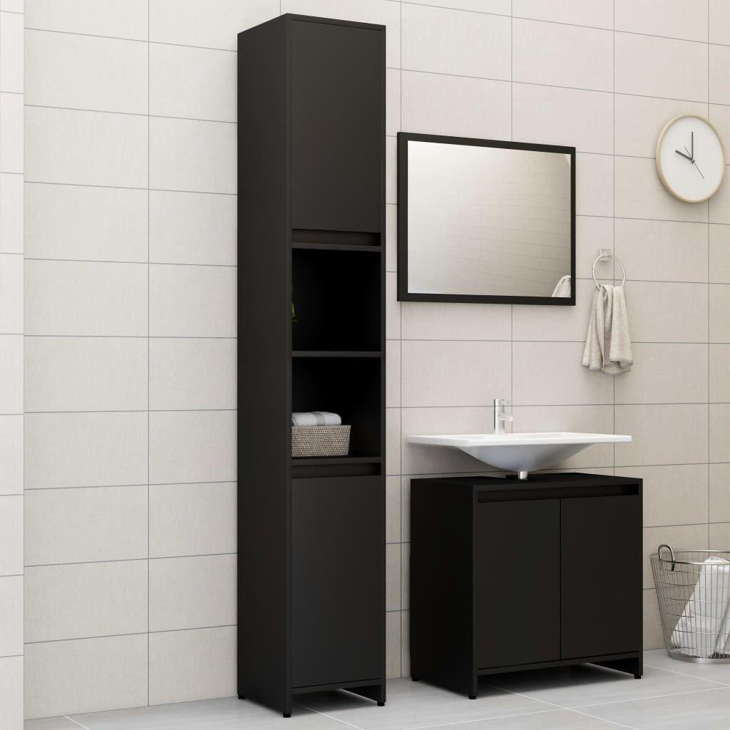 3 Piece Bathroom Furniture Set Black Engineered Wood - image 1