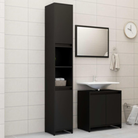 3 Piece Bathroom Furniture Set Black Engineered Wood - thumbnail 1