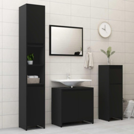 3 Piece Bathroom Furniture Set Black Engineered Wood - thumbnail 3