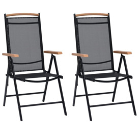 Folding Garden Chairs 2 pcs Aluminium and Textilene Black - thumbnail 1