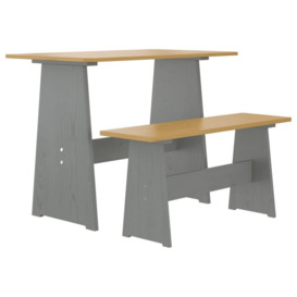 Dining Table with Bench Honey Brown and Grey Solid Pinewood - thumbnail 2