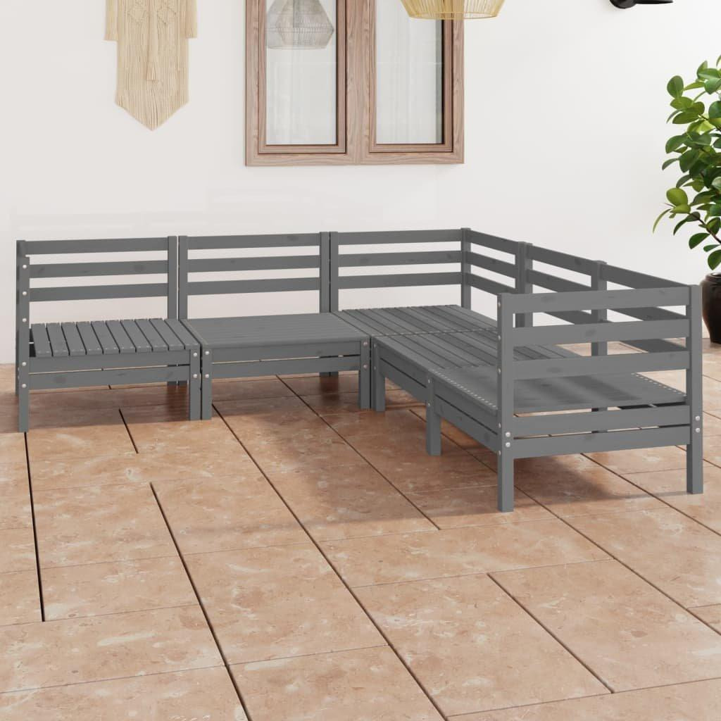 5 Piece Garden Lounge Set Solid Wood Pine Grey - image 1
