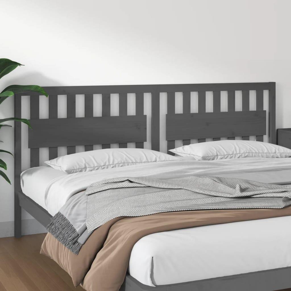Bed Headboard Grey 205.5x4x100 cm Solid Wood Pine - image 1