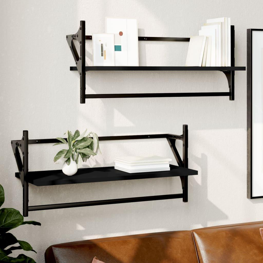 Wall Shelves with Bars 2 pcs Black 65x25x30 cm - image 1