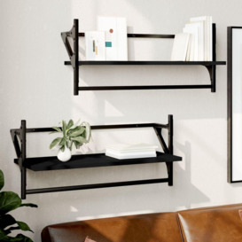 Wall Shelves with Bars 2 pcs Black 65x25x30 cm - thumbnail 1