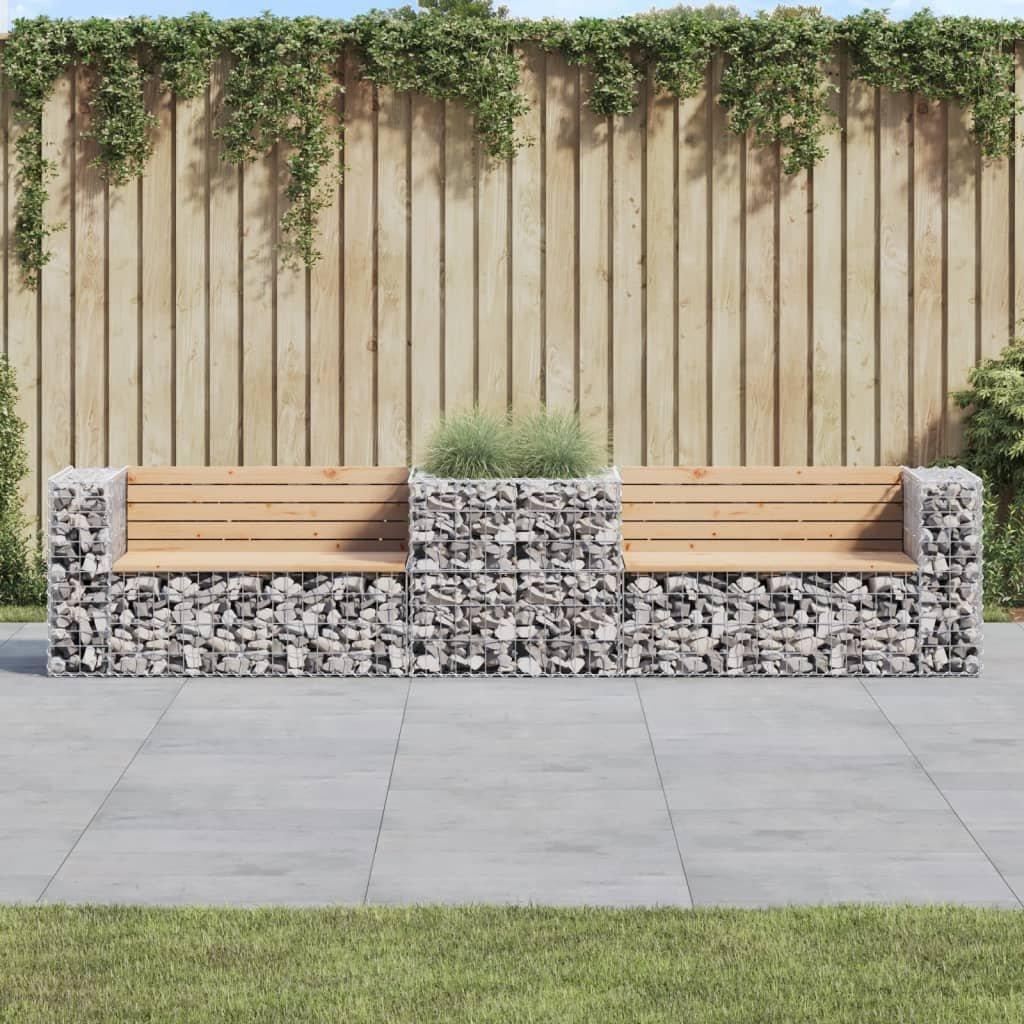 Garden Bench with Gabion Basket Solid Wood Pine - image 1